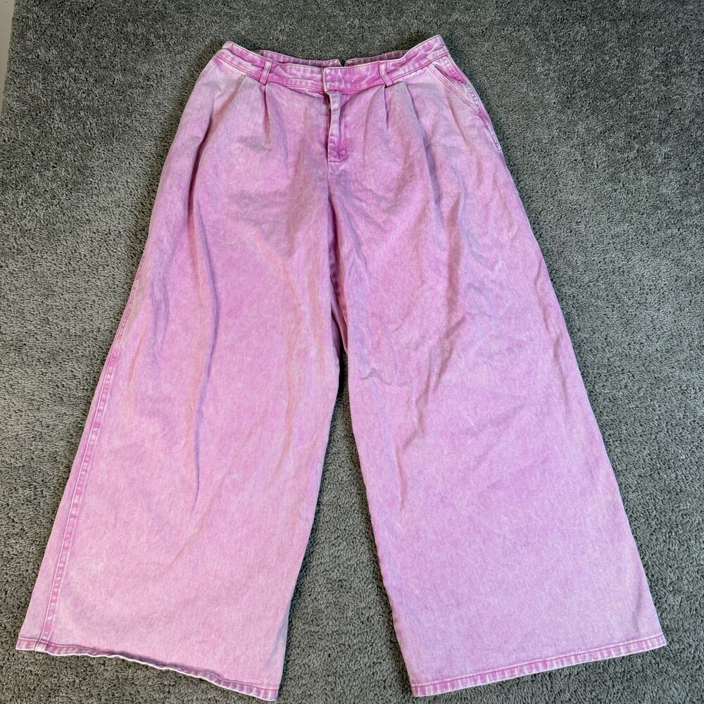 AVEC LES FILLES Jeans Womens 30 X 30 Pink Wide-Leg Skater Acid Wash Pleated